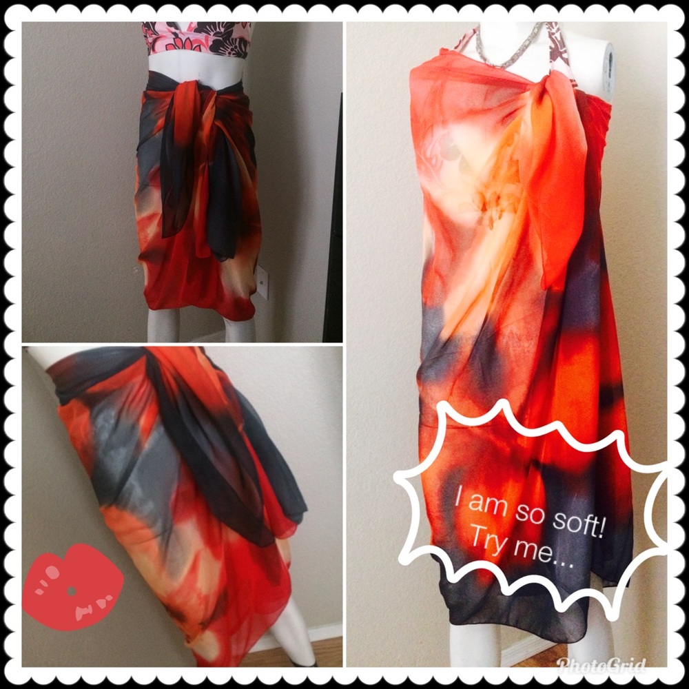 BLACK FLORAL SARONG STUNNING RED HIBISCUS FLOWERS